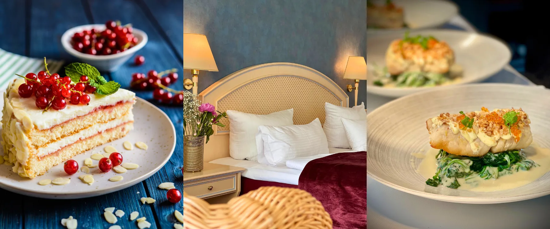 Kuchen, Hotelzimmer und Essen