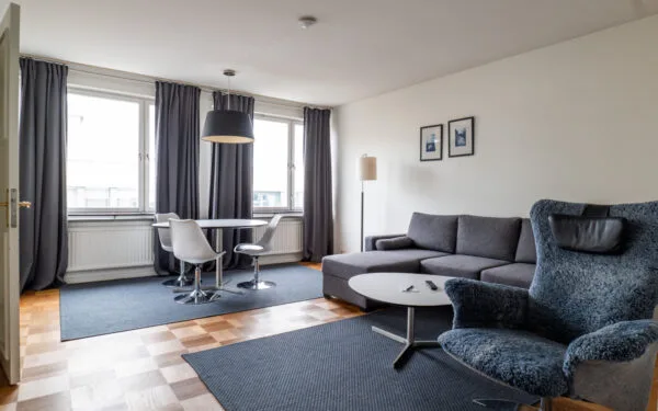 Vardagsrum i sviten på ProfilHotels Grand Kristianstad