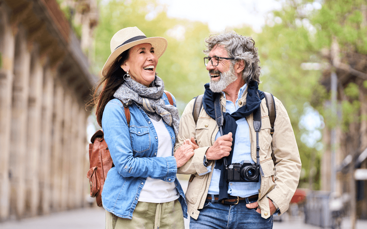 Couple walking around a city