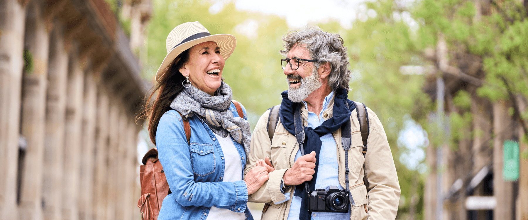 Couple walking around a city