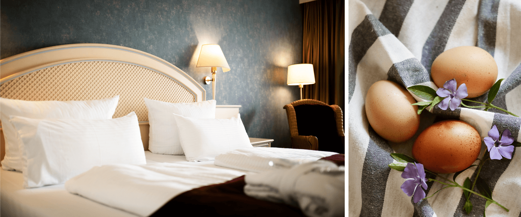Hotelbett und Ostereiern