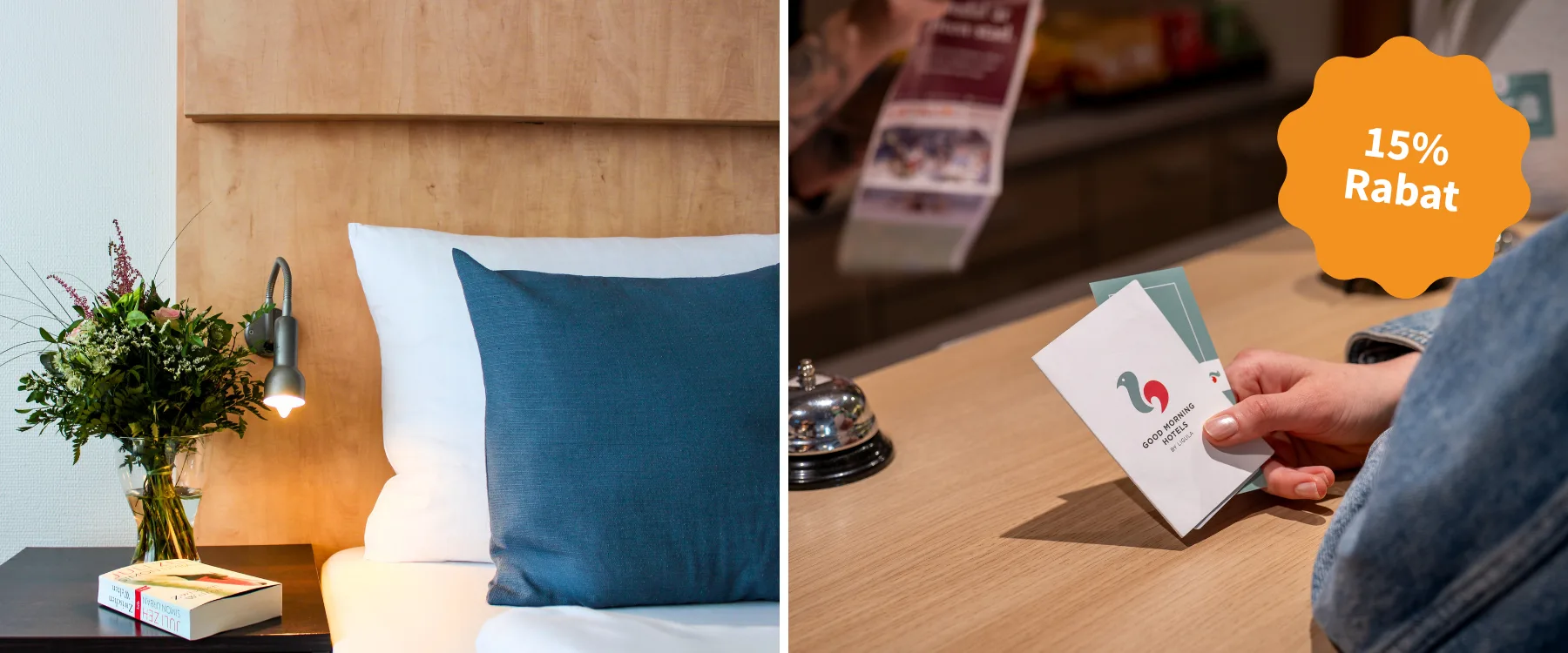 Hotelbett & Person beim Enchecken