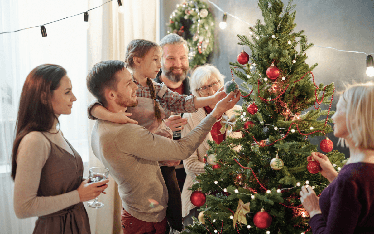 Family around the Christmas tree